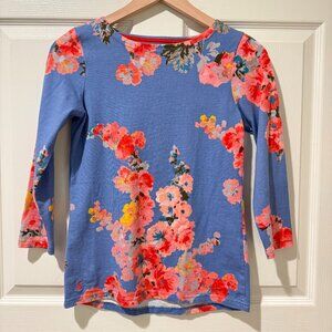 Joules Harbour Print Blue Floral Jersey Top British 100% Cotton US 2 / UK 6